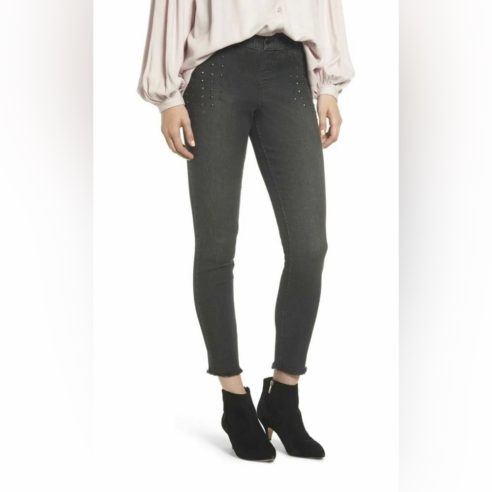 Zeza B By Hue studded denim skimmer Leggings Charcoal Wash Size Large